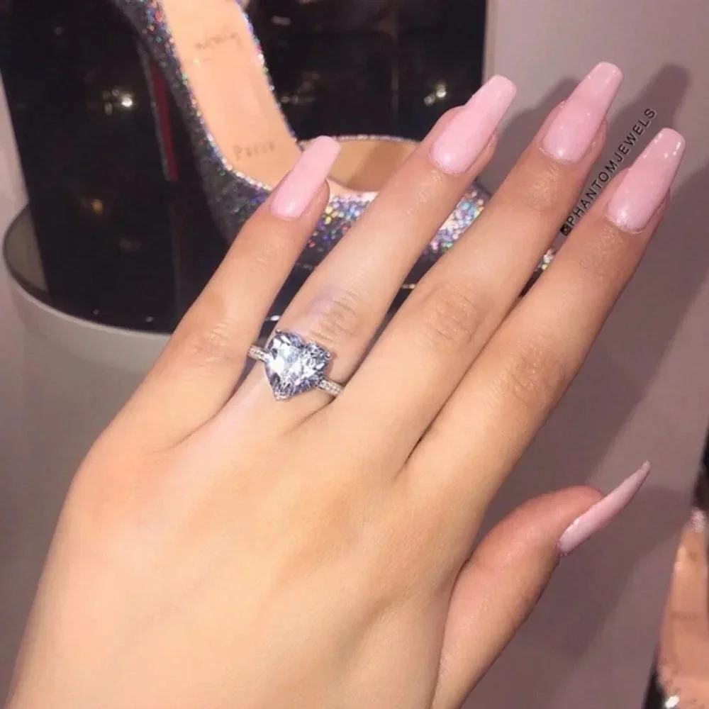 DIAMOND HEART STERLING SILVER RING SIZE 5, 6, 7, 8